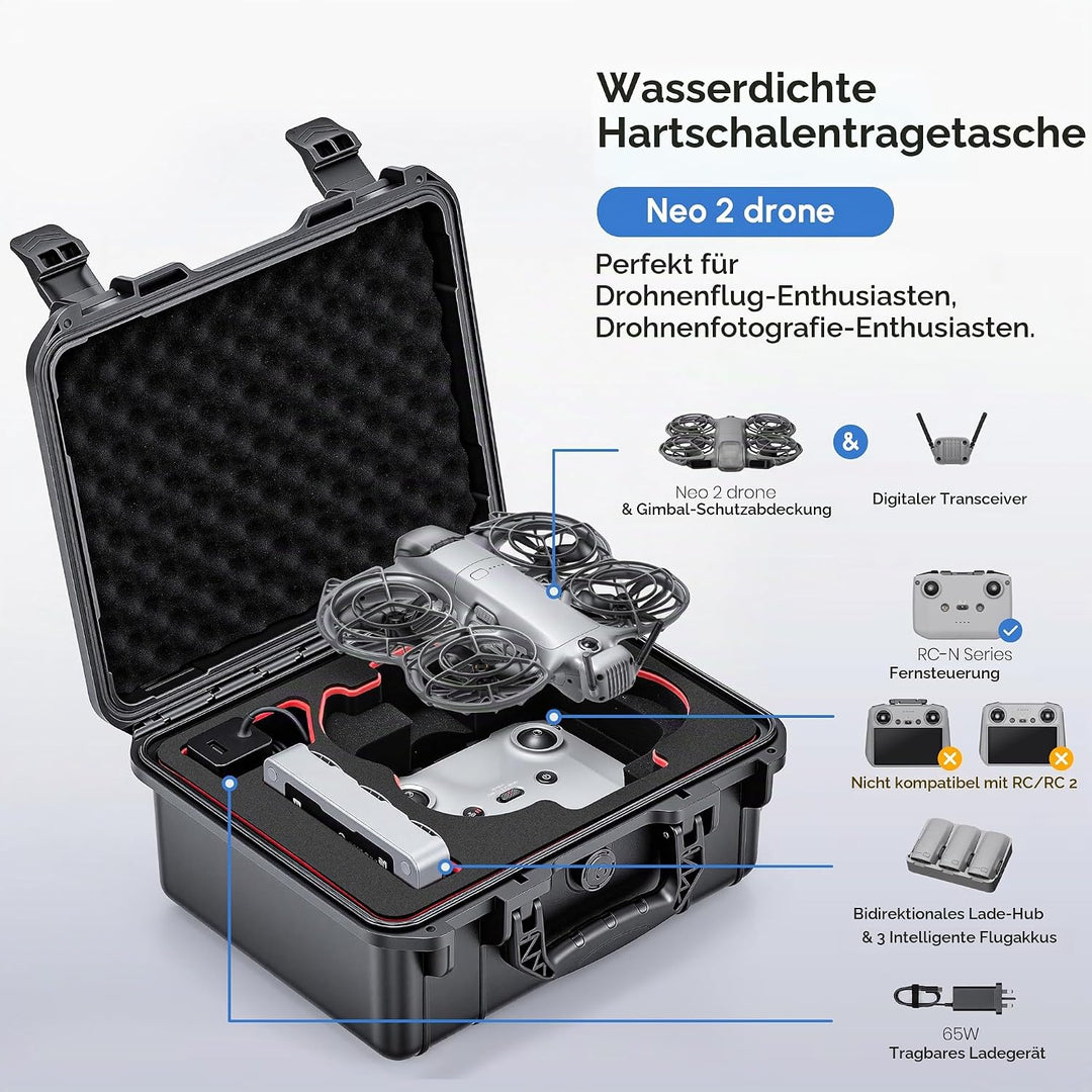 STARTRC Neo 2 Koffer,wasserdichte Hartschalen Tasche für DJI Neo 2 Fly More Combo Zubehör für RC-N C