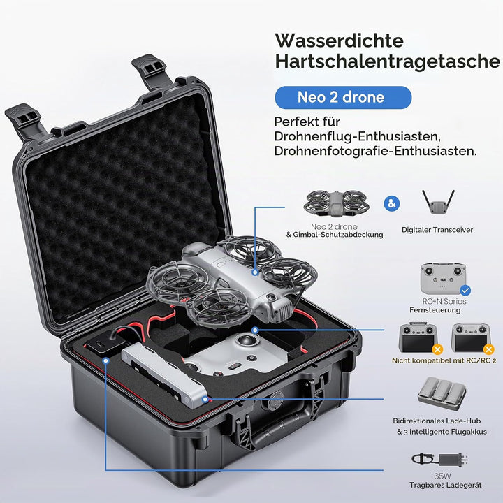 STARTRC Neo 2 Koffer,wasserdichte Hartschalen Tasche für DJI Neo 2 Fly More Combo Zubehör für RC-N C