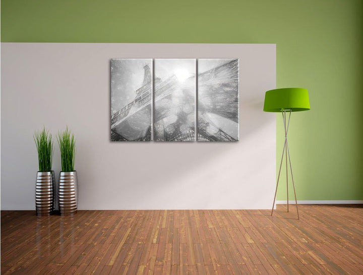 Pixxprint Eiffelturm im Sonnenschein als Leinwandbild/Grösse: 3 Teilig (120x80) cm/Wandbild/Kunstdru