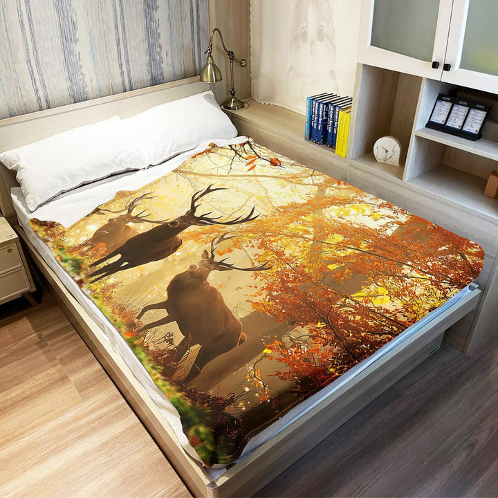 YISUMEI Decke 150x200 cm Kuscheldecken Sanft Flanell Weich Fleecedecke Bettüberwurf Hirsch im Herbst