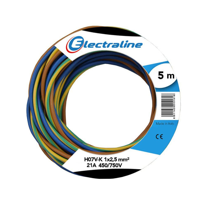 Electraline 25148, Kabel H07V-K, 1x2.5 mm, 5 M, Marrón / Azul / Verde / Amarillo