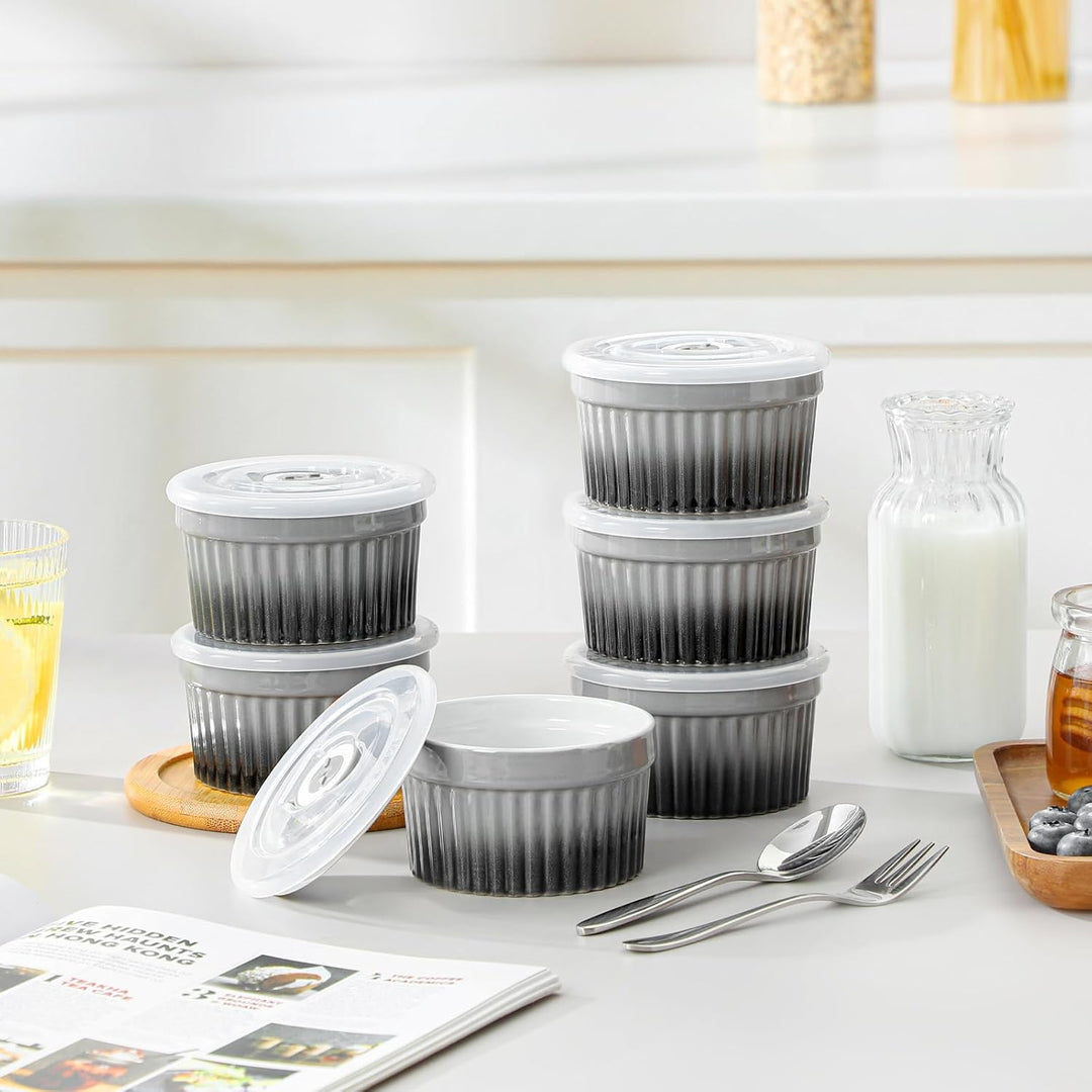 vancasso RAMEKINS 200ml Soufflé Förmchen Set von 6, Ø9,5cm Creme Brulee Schälchen Backofen sicher, P