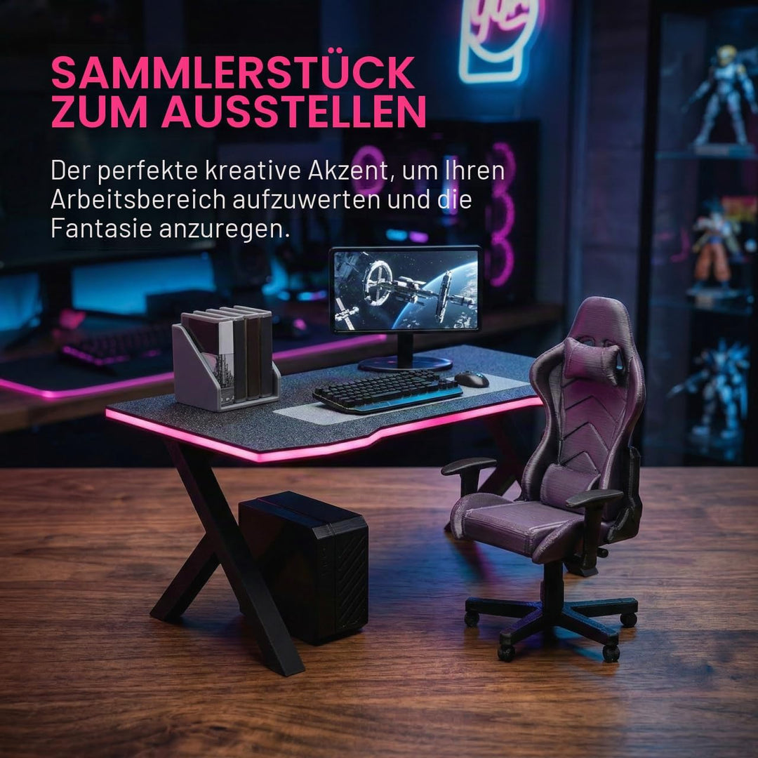 Didiseaon Miniatur-Gaming-Schreibtisch Und Puppenhaus-computerstuhl, Massstab 1:12, Mini-möbelmodell