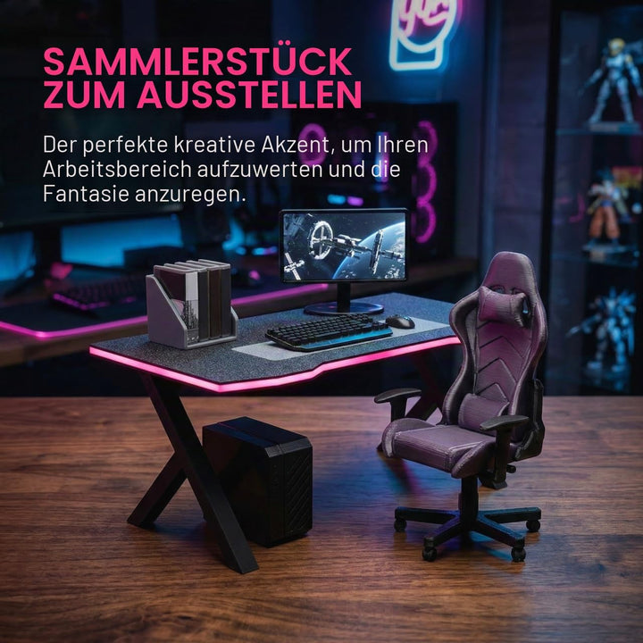 Didiseaon Miniatur-Gaming-Schreibtisch Und Puppenhaus-computerstuhl, Massstab 1:12, Mini-möbelmodell