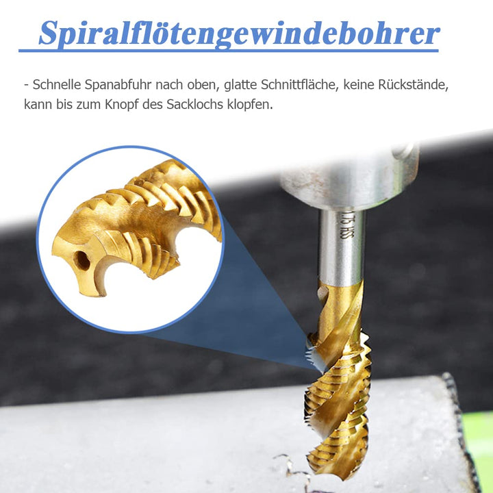 Mesee 9 Stück Spiralgewindebohrer, HSS Titanbeschichtetes Gewindebohrer, Spiralnutbohrer Maschinenge