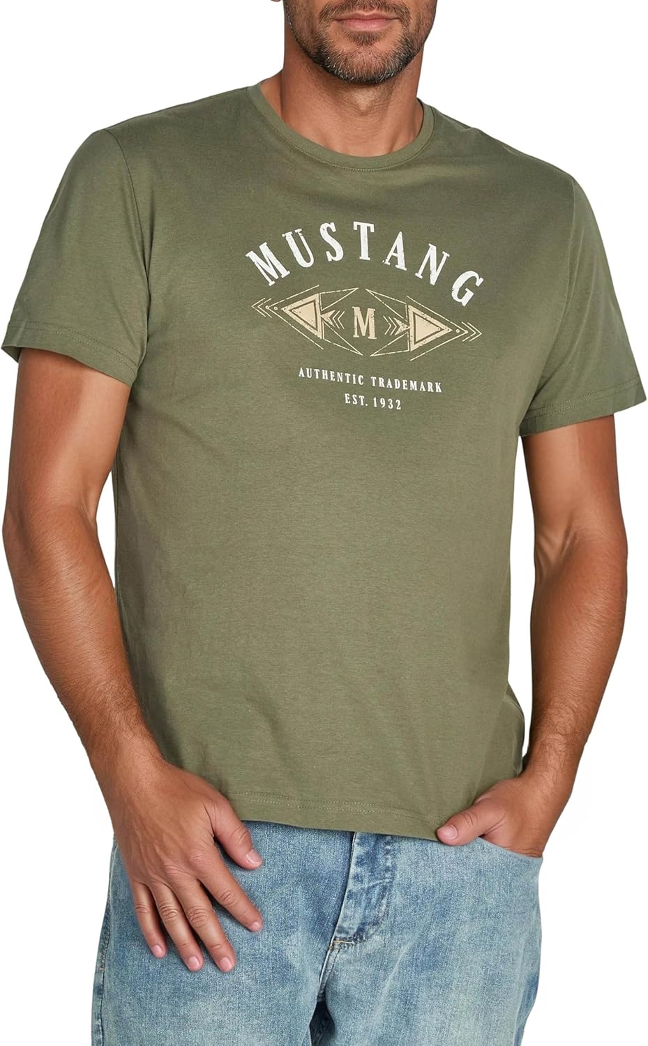 MUSTANG Herren T-Shirt 4er Pack Frontprint O-Neck Rundhalsausschnitt Kurzarm Regular Tee Shirt 100%