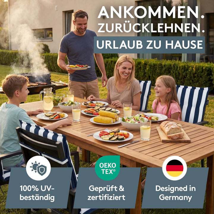 LILENO HOME Gartenstuhl Auflagen als [1er Set - Niedriglehner] in Blockstreifen Blau - Bequeme Liege