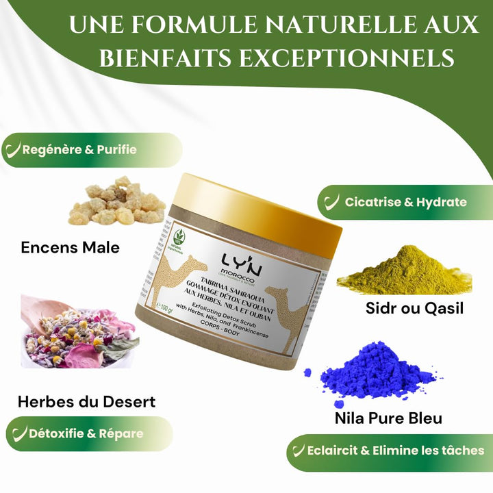 Ly'n Morocco TABRIMA SAHRAOUIA NILA und Weihrauch männlich Körpermaske Exfoliant für Knie, Ellbogen,