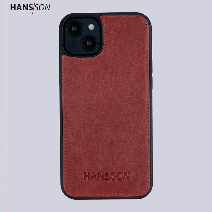HANS/SON Echtlederhülle für iPhone 14 Plus | 6,7 Zoll | 2 in 1 Ledercase mit Kartenfächern | Roter G