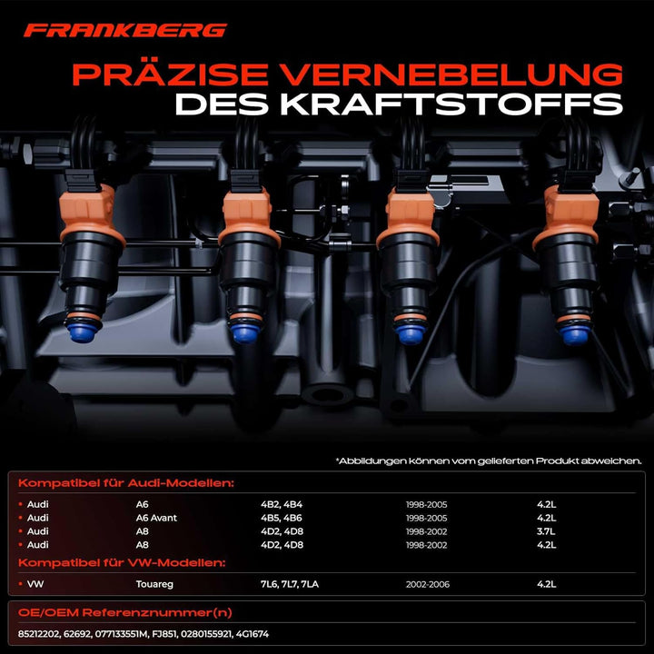 Frankberg 8x Einspritzventil Injektor Kompatibel mit A6 4B2 C5 1998-2005 A6 Avant 4B5 1998-2005 A8 4