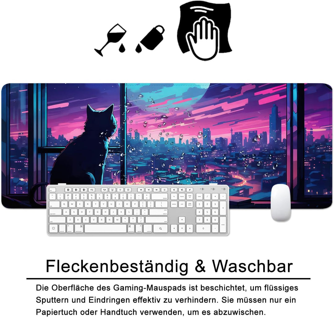 Mauspad Katzen Schreibtischunterlage Violett 80x30cm Mousepad XL Gross Mauspad Süss., Computer PC Ta