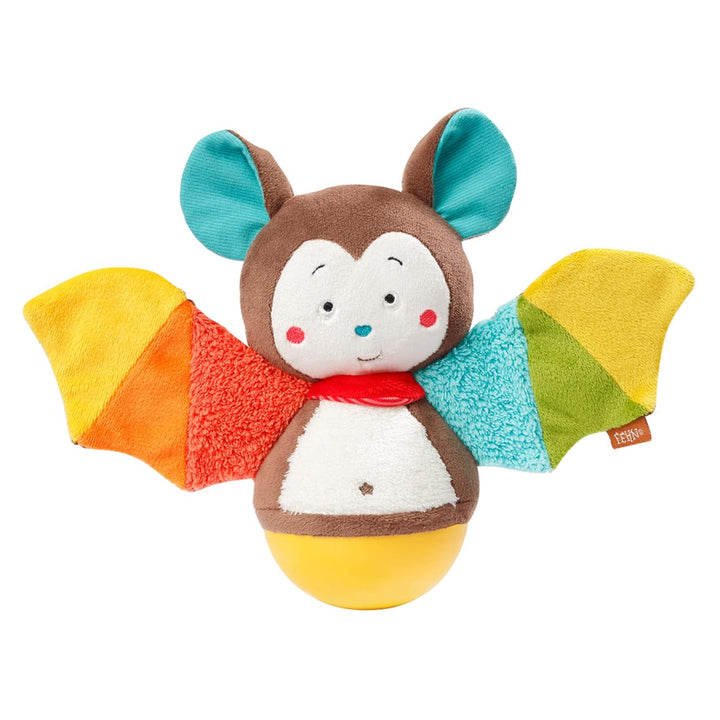 Fehn Stehaufmännchen Baby Fledermaus & Soft Bilderbuch Bruno – Baby Fühlbuch aus Stoff mit Tier Moti