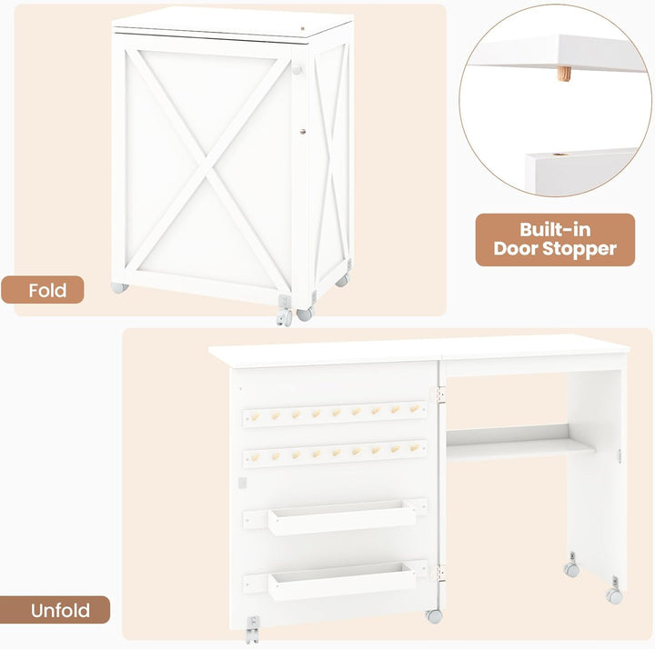 GIANTEX Nähtisch klappbar, Nähschrank auf Rollen, Nähmaschinentisch Nähtisch für Nähmaschine, Nähmas