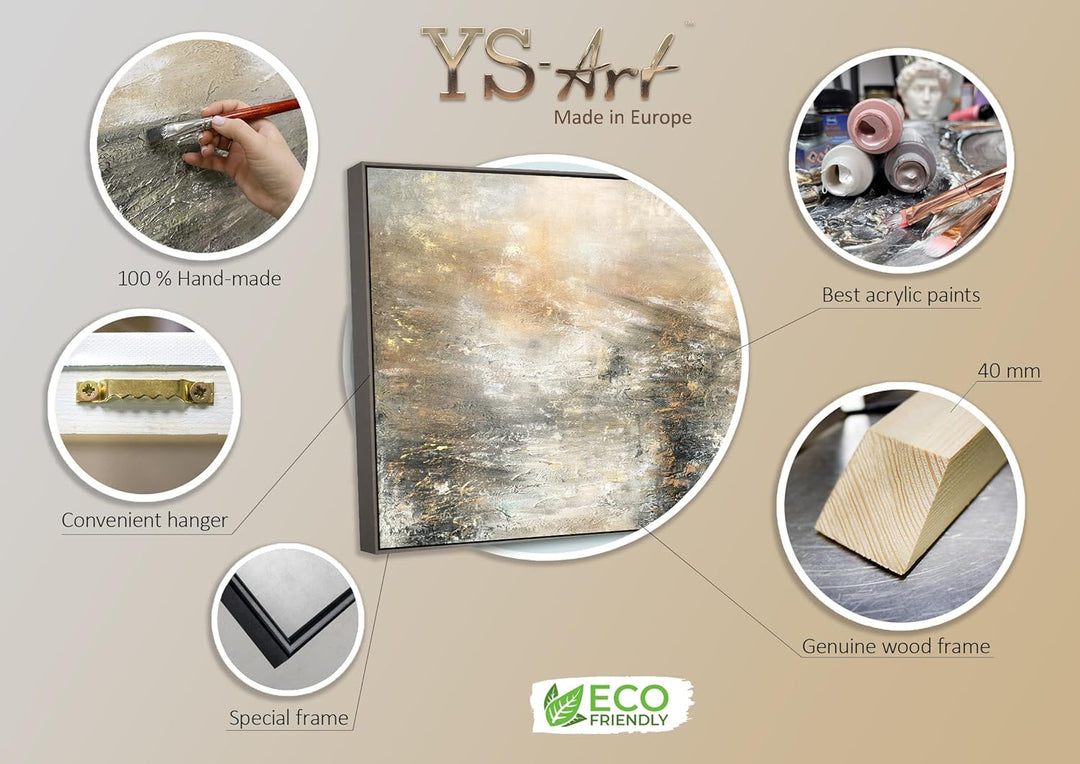 YS-Art Abstrakt Acryl Gemälde auf Leinwand Kraft der Elemente handgemalt Wandbilder Wohnzimmer moder