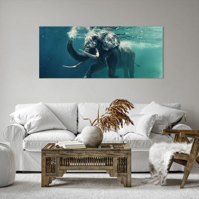 Wandbilder Dekoration Wohnzimmer Elefant Tier Wasser Panorama Bilder auf Leinwand 120x50cm Leinwandb