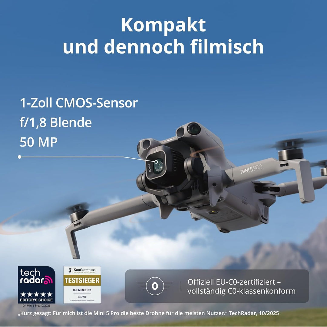 DJI Mini 5 Pro Fly More Combo mit DJI RC 2 und 1 Jahr Care (Automatisch Aktiviert), C0-Zertifiziert,
