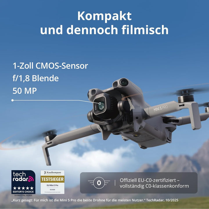 DJI Mini 5 Pro Fly More Combo mit DJI RC 2 und 1 Jahr Care (Automatisch Aktiviert), C0-Zertifiziert,
