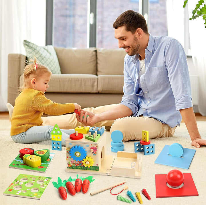 COOLJOY Montessori Spielzeug ab 1 Jahr | Holzspielzeug Motorikspielzeug ab 1 Jahr | 8-IN-1 STEM Gesc