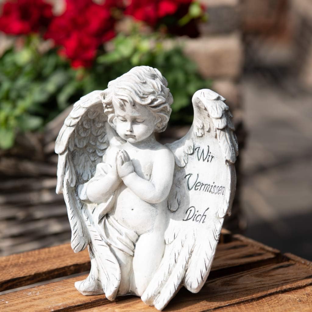 Kamelio Engel mit Spruch auf dem Flügel Trauerengel Grabschmuck Engelsfigur Gabriel