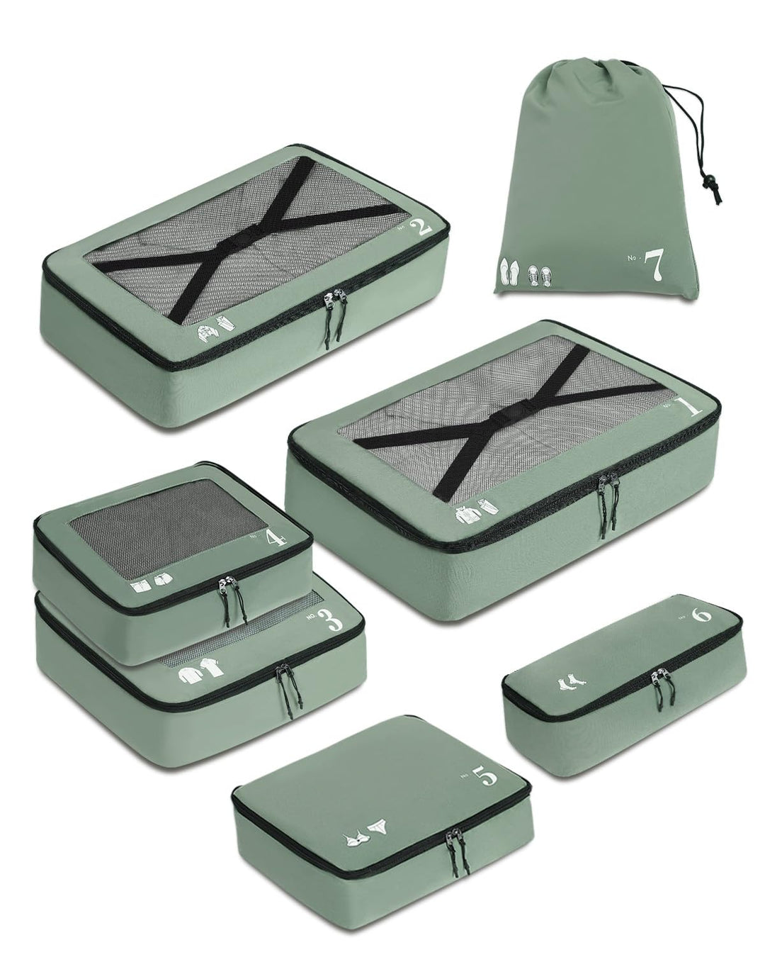 ECOHUB 7 Teilig Koffer Organizer Set, Packing Cubes mit Reissverschluss, Recyceltes PET Packwürfel S