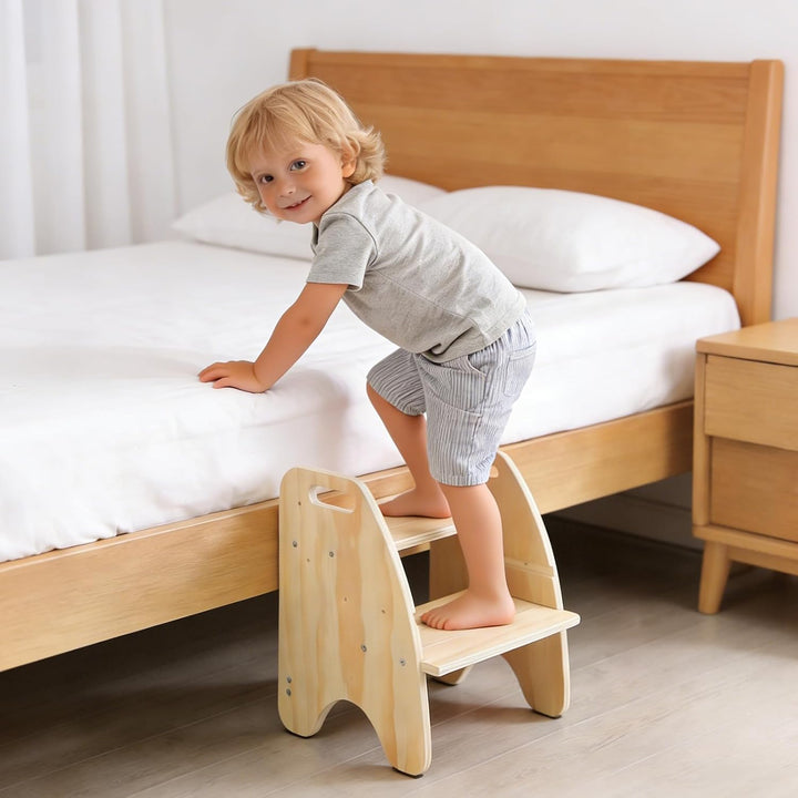 Comfoyar Tritthocker Kinder Holz, 2 Stufenhocker für Kinder mit Griff und Rutschschutzkissen, Cabrio