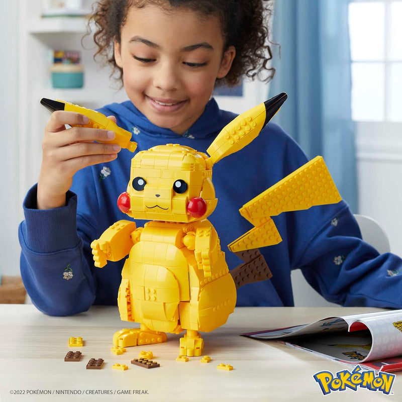 Mega Mega Pokémon Jumbo Pikachu toy building set, 12 inches tall, poseable, 825 bricks and pieces,