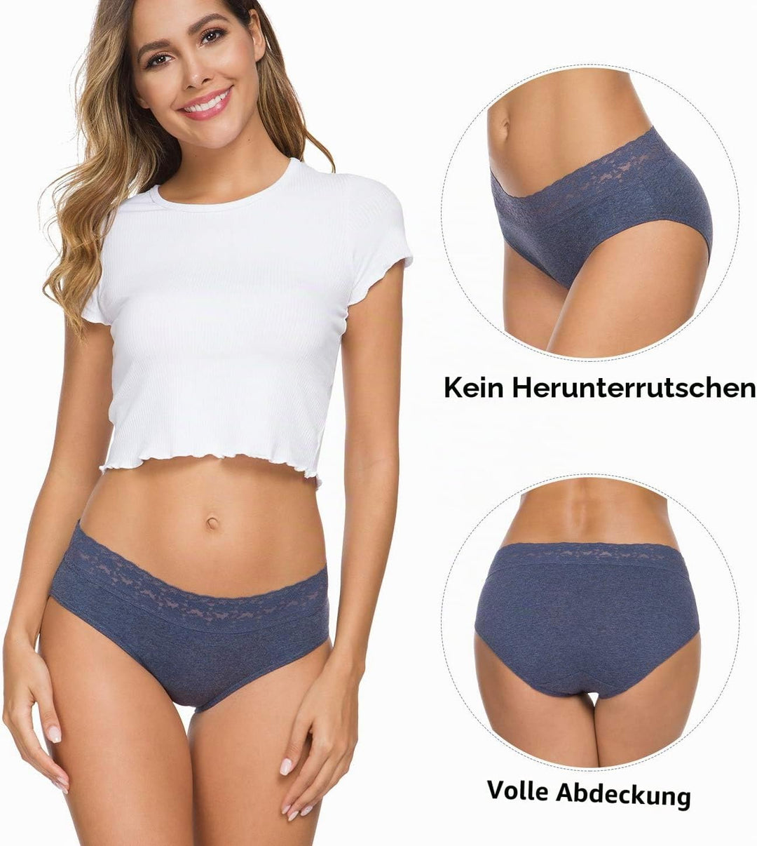 Damen-Unterwäsche, Baumwolle, Bikini-Höschen für Damen, Unterhose, Slips, Hipster, Spitze, 5er-Pack