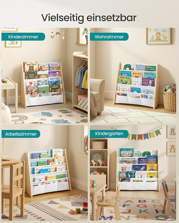 SONGMICS Bücherregal Kinder, mit 4 Ebenen, 62,4 x 25 x 60 cm | Montessori Regal, Stahl, Oxford-Geweb