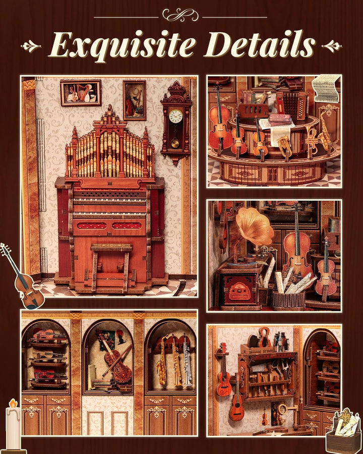 Book Nook Kit - Miniatur Puppenhaus mit LED: 3D Holz-Puzzle Buchstütze, Retro-Deko Bücherregal, klas
