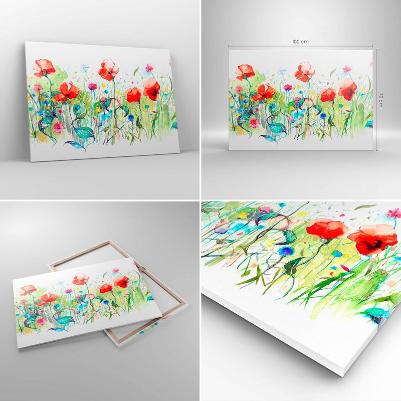 Bilder auf Leinwand 100x70cm Leinwandbild Blumen Wiese Blatt Natur Gross Wanddeko Bild Schlafzimmer