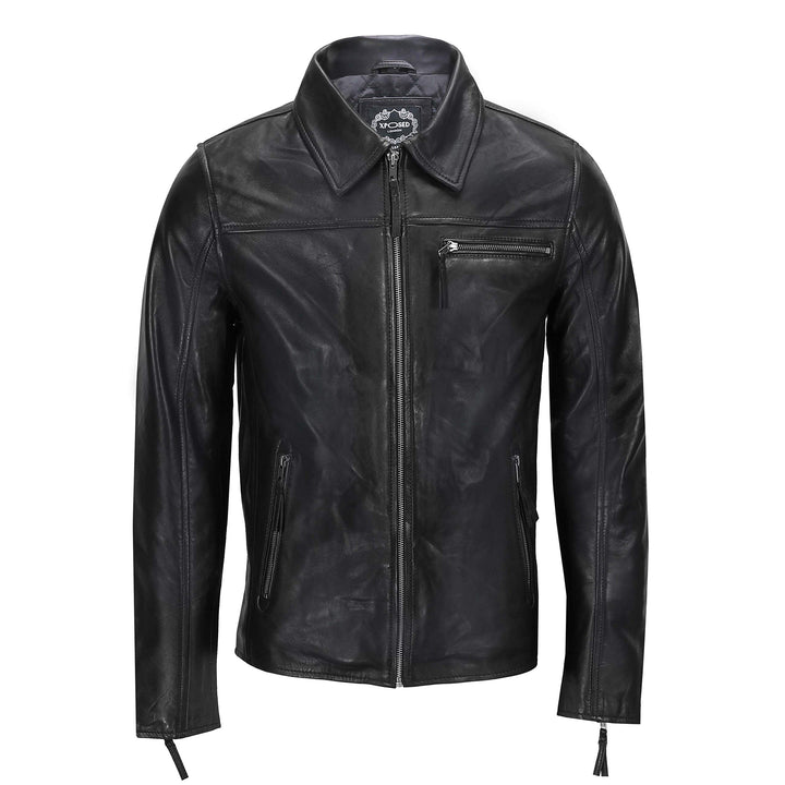 Xposed Männer Echte Lederjacke Klassischer Kragen Retro-Reissverschluss-Biker-Stil Smart Casual Slim