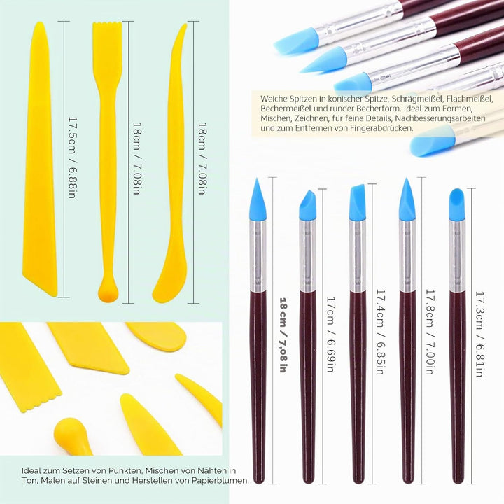 Swpeet Modelliermasse-Set, 22-teilig, Ball-Stylus-Werkzeug, Töpferwerkzeuge, Gummispitze, Kunststoff