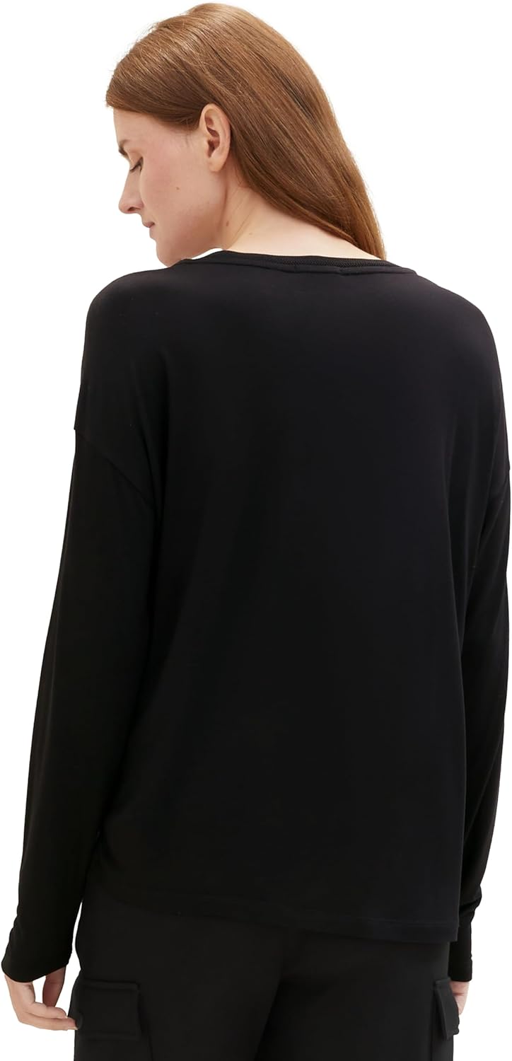 TOM TAILOR Damen Basic Langarmshirt mit Muster XXS 33970 - Black Abstract Design, XXS 33970 - Black