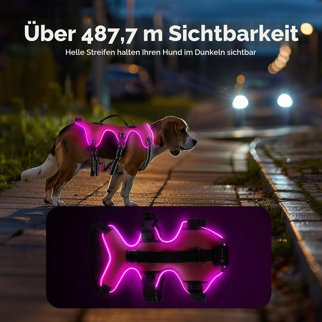 Jewyow Hundegeschirr Leuchtend, Wiederaufladbare LED Hundegeschirr, Led Geschirr für Hunde mit Weich