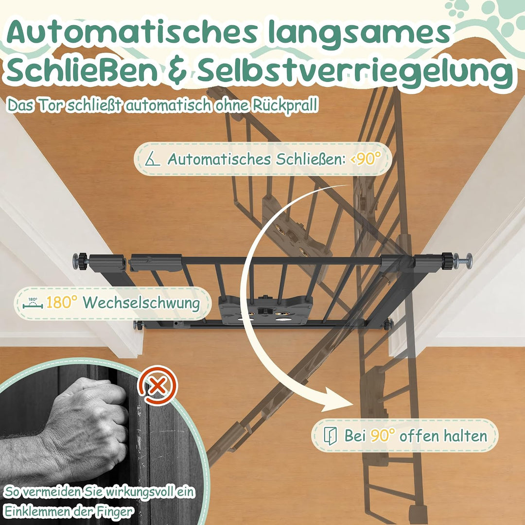 Türschutzgitter mit Katzenklappe ohne Bohre Absperrgitter Treppengitter Klemmgitter Schwarz 75–85cm