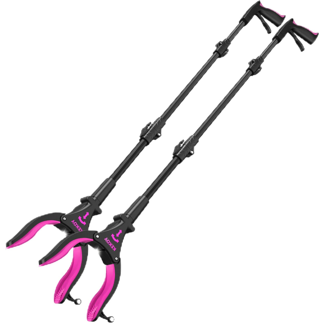 Kekoy 2 Stück Greifer mit Licht, 80cm Greifzange für Senioren, 90° Drehbare Faltbar Müllzange, Alumi