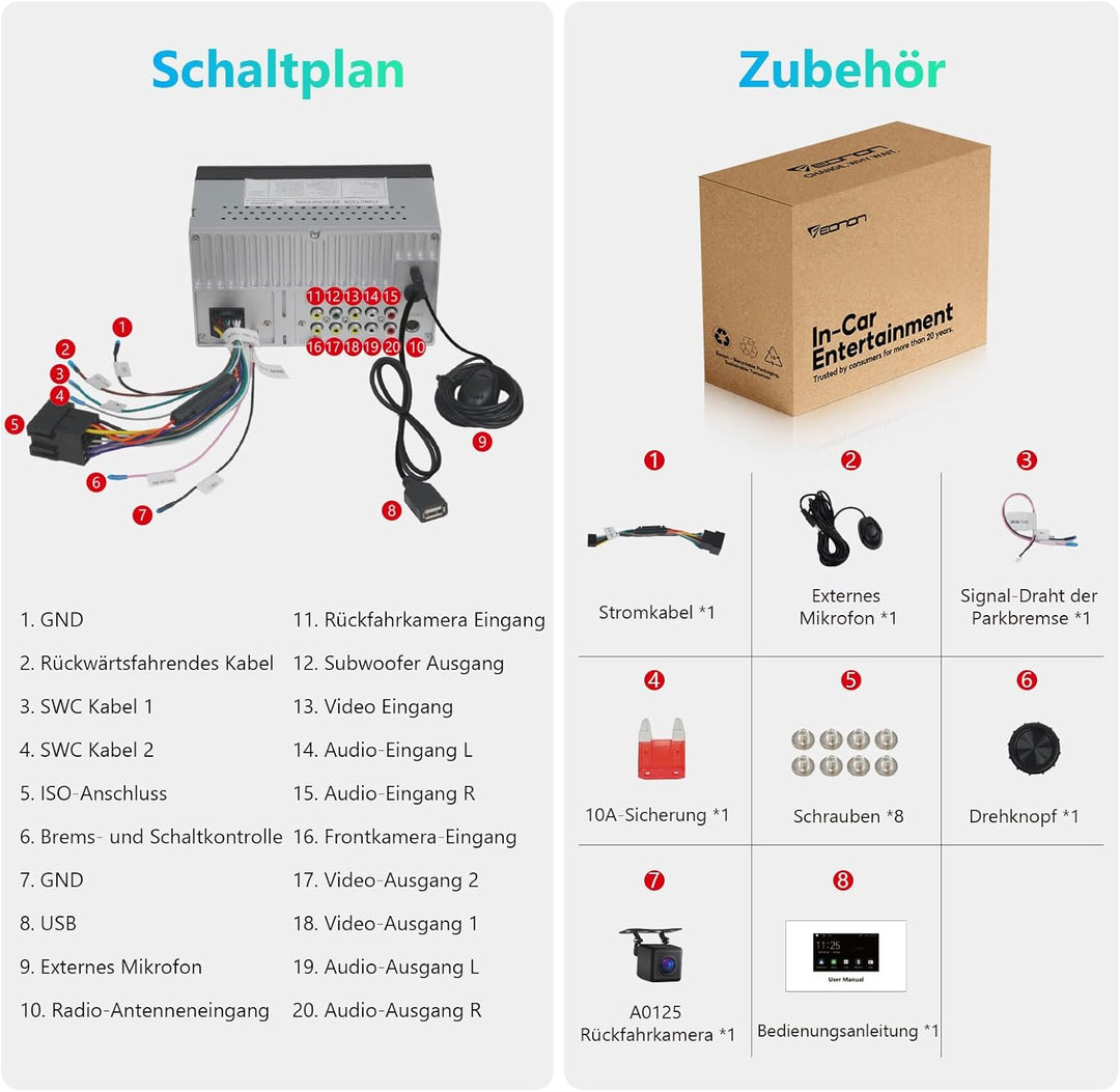 Eonon 7 Zoll Linux Doppel-Din-Autoradio, kabellos, CarPlay, Android Auto, Schnellladung, USB, DSP, B