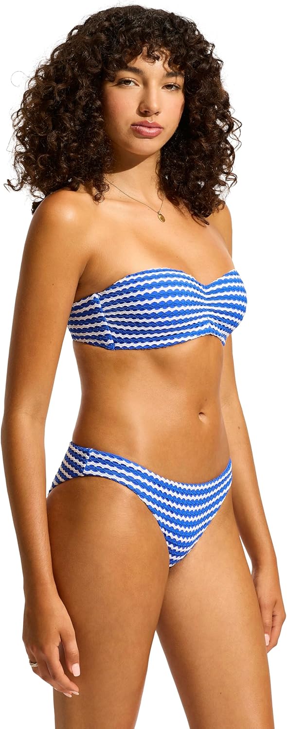 Seafolly Damen Vintage Wild Flower Bustier Bandeau Bikinioberteil 4 Azurblau mit Netz-effekt, 4 Azur