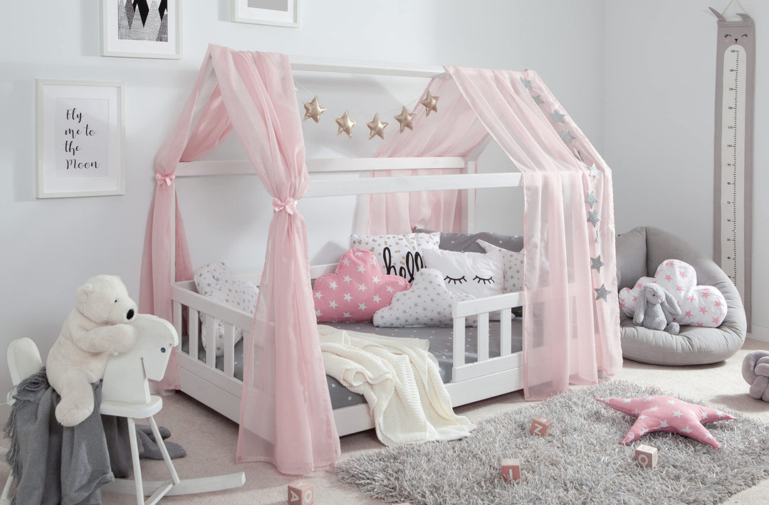 TiCAA Betthimmel Hausbett Tüll (2er Set) – Kinderbett Vorhang aus Polyester, Stoffhimmel, Hausbett D
