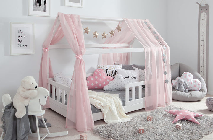 TiCAA Betthimmel Hausbett Tüll (2er Set) – Kinderbett Vorhang aus Polyester, Stoffhimmel, Hausbett D