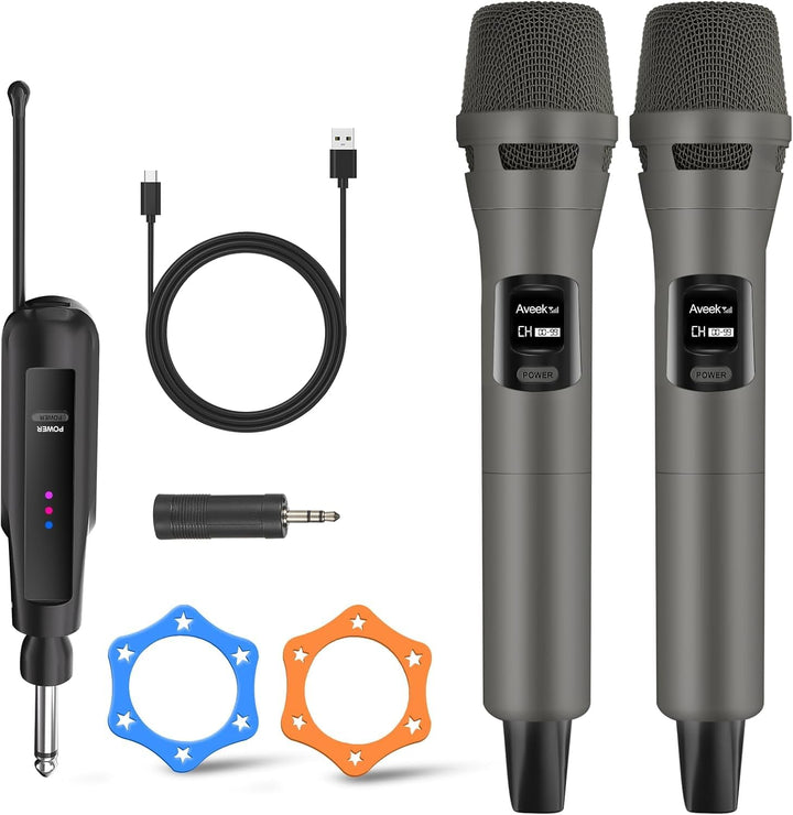 Aveek Kabelloses Karaoke Mikrofon Set, Professionelle Funkmikrofon Set 2.4G, Wiederaufladbar mit USB