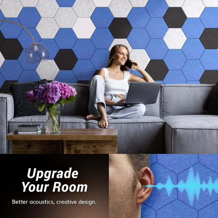 Hexagon Akustikplatten selbstklebend 18 Stücke, TONOR Schallabsorber Schallschutz mit Hochdichte Wan