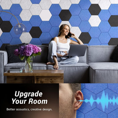 Hexagon Akustikplatten selbstklebend 12/18St. TONOR Schallabsorber Schallschutz mit Hochdichte Wandf