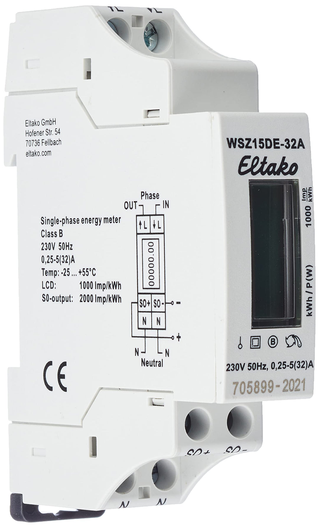 Eltako 28032615 WSZ15DE-32A Wechselstromzaehler digital 32A 1St, 230 V