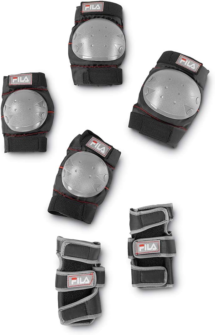 FILA Jungen J-ONE Combo I 3 Set Skate &amp; Schützer &amp; Helm I grössenverstellbar I schwarz/rot S (28-32)