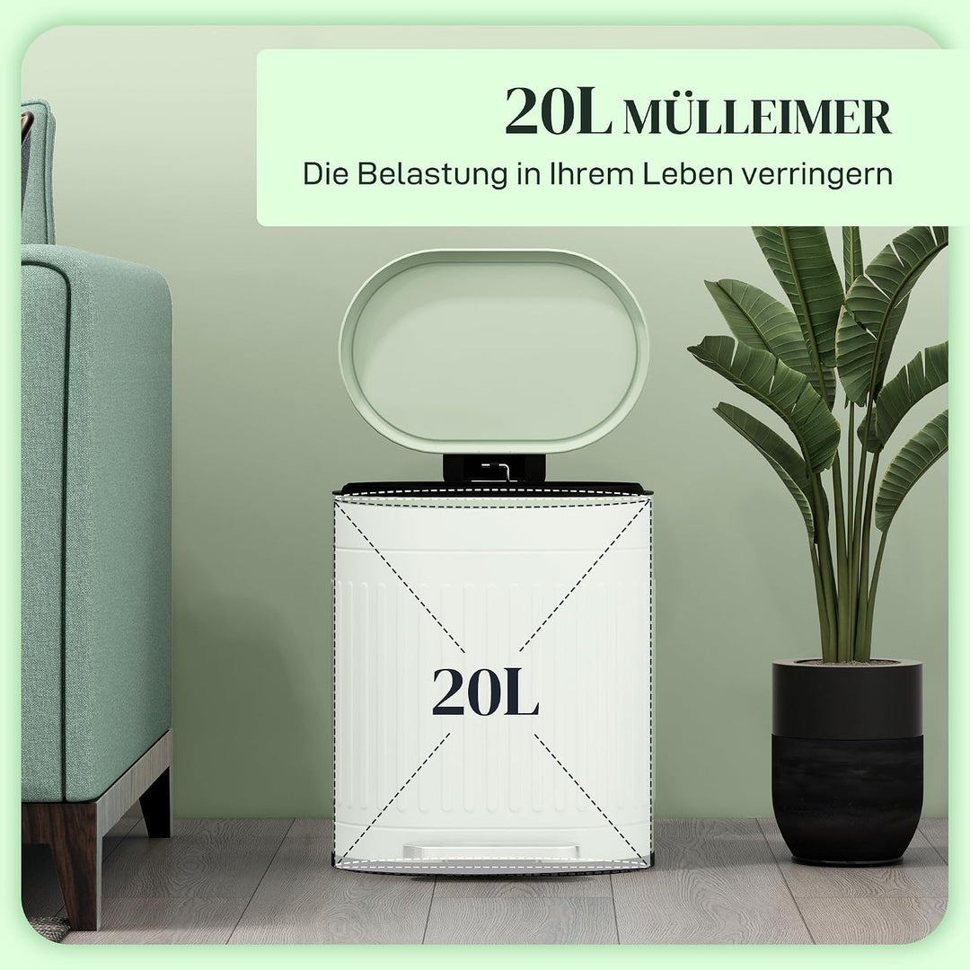 HOMCOM Mülleimer 20L mit Deckel und Fusspedal Grün 36,5 x 31,2 x 45 cm | Mit Deckel und Fusspedal, M