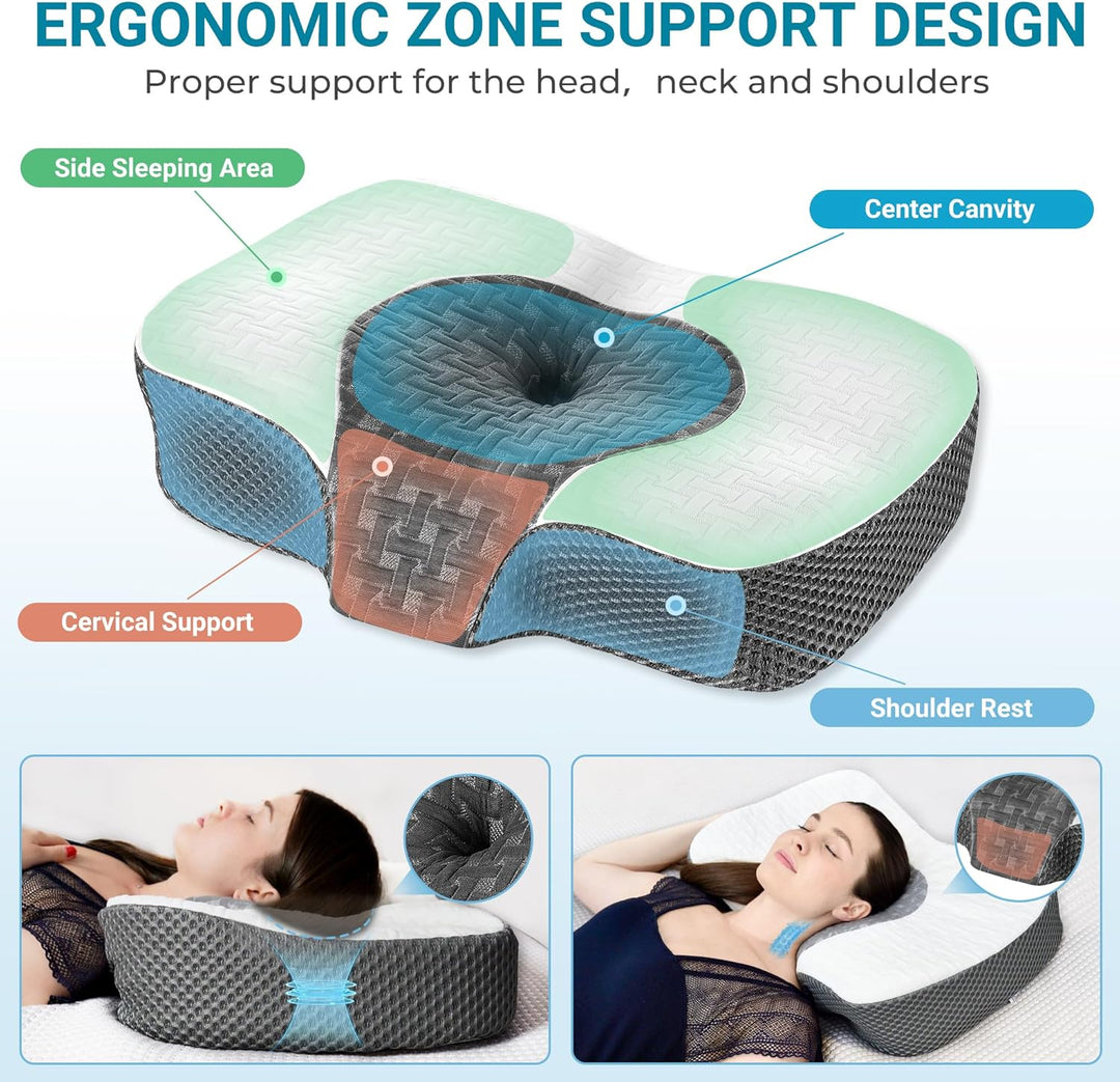 Elviros Orthopädisches Kissen aus Memory Foam, Kopfkissen Nackenschmerzen, Schlafkissen, Ergonomisch