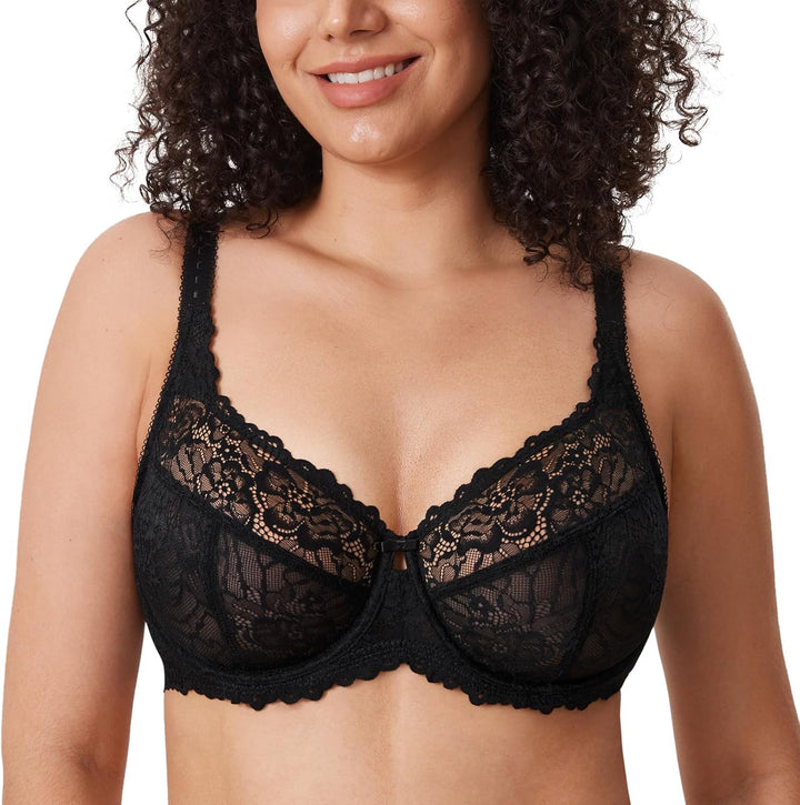 DELIMIRA Damen Minimizer BH Grosse Grössen ohne Polster Vollschalen mit Spitze 75G Schwarz, 75G Schw