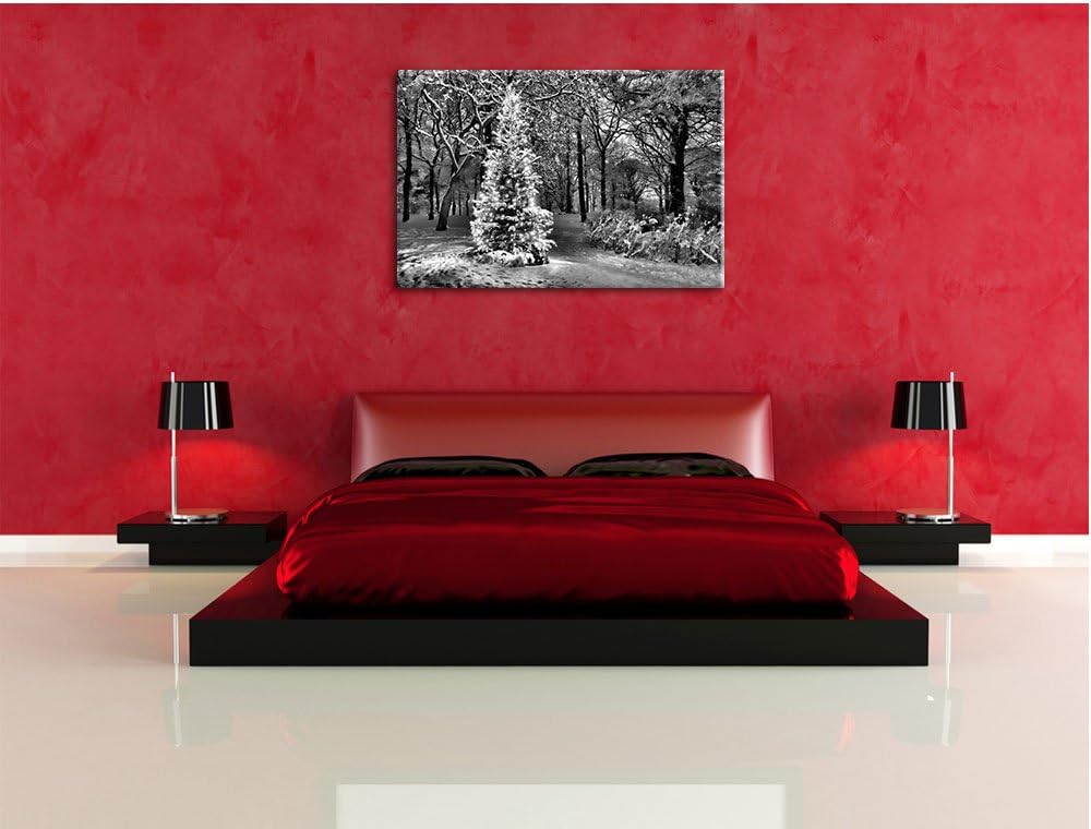 Pixxprint Monocrome, Leuchtender Weihnachtsbaum, Format: 100x70 auf Leinwand, 100x70