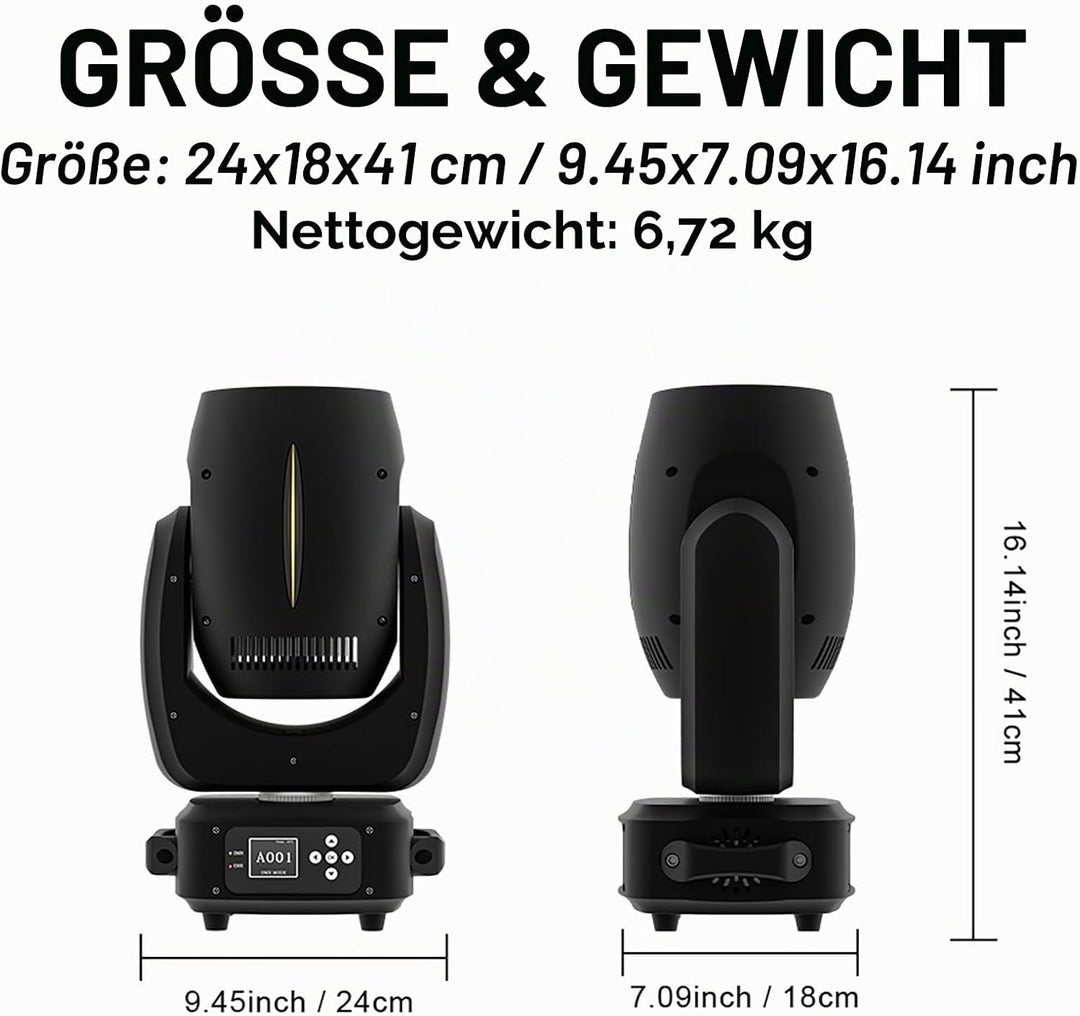 SHEHDS Bühnenleuchten 180W, 14 Gobos 11 Farben Scheinwerfer, Strahl/Frost/Prisma/Zoom Effekt, 18 Fac